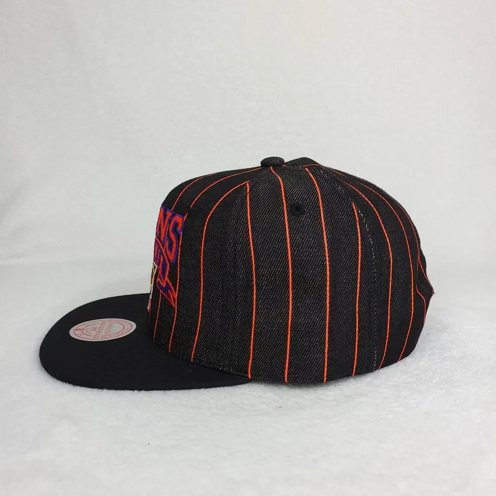 Phoenix Suns Mitchell & Ness NBA Snapback Hat Cap Black Denim Pinstripe NWT‎